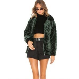 I.AM.GIA Contraband Quilted Green Velvet Velour Puffy Oversized Bomber Jacket XS